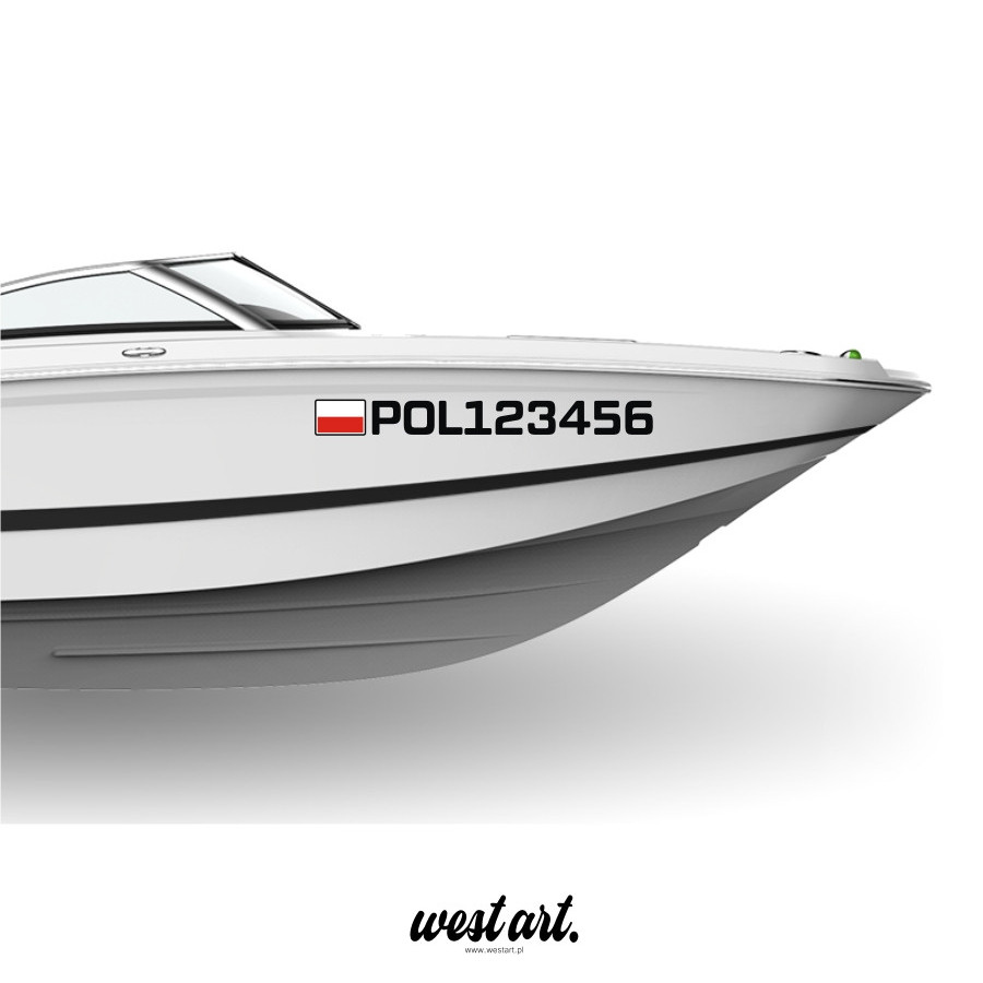 Naklejka na łodkę łodź motorówkę Numer Rejestracyjny Rejestracja Flaga Polski , Naklejki na Łódź