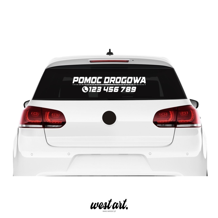 Naklejka na auto szybę Naklejka Pomoc Drogowa + Numer Telefonu, Naklejki na samochód