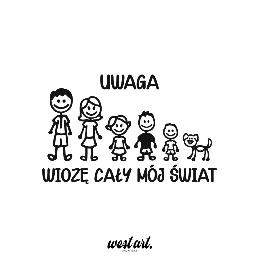 Naklejka na auto szybę Rodzina Dzieci w Aucie Wiozę cały mój świat, Naklejki na auto samochód
