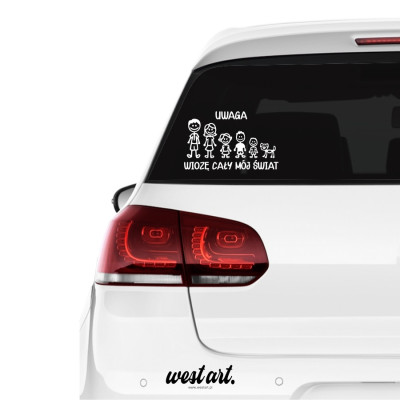 Naklejka na auto szybę Rodzina Dzieci w Aucie Wiozę cały mój świat, Naklejki na auto samochód