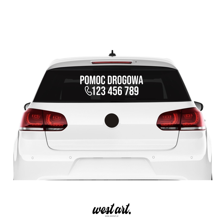 Naklejka na auto szybę Naklejka Pomoc Drogowa + Numer Telefonu, Naklejki na samochód