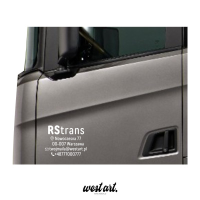 Naklejka na auto szybę witrynę ciężarówę Dane Firmy na drzwi Napis Nazwa Firmy + Numer Telefonu, Naklejki na samochód