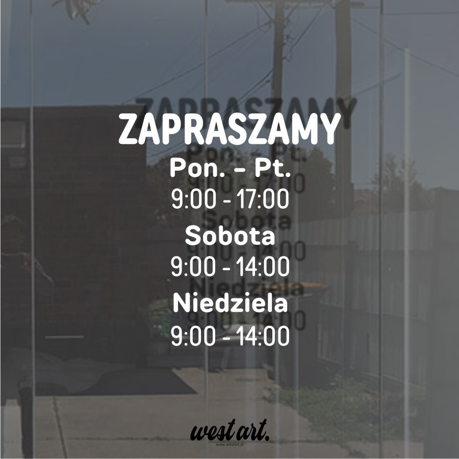 Naklejka na drzwi szybę Godziny Otwarcia, Naklejki na witrynę sklepu