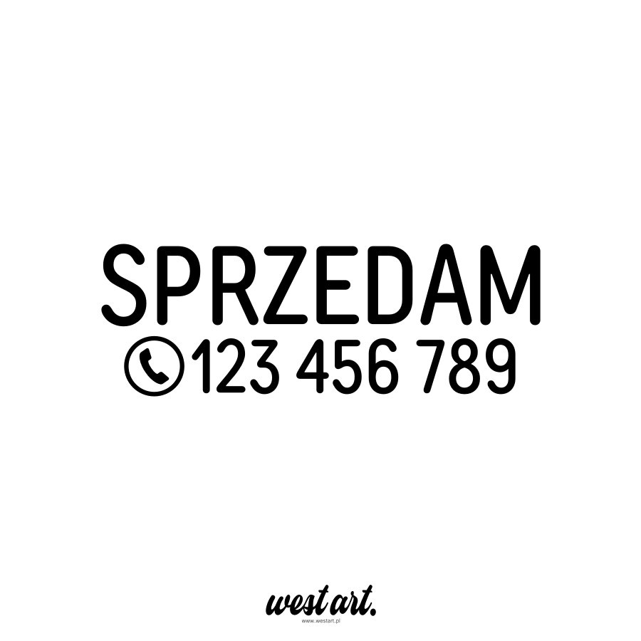 Naklejka na auto szybę Sprzedam + Numer Telefonu + Numer Telefonu, Naklejki na samochód