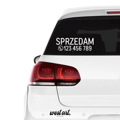Naklejka na auto szybę Sprzedam + Numer Telefonu + Numer Telefonu, Naklejki na samochód