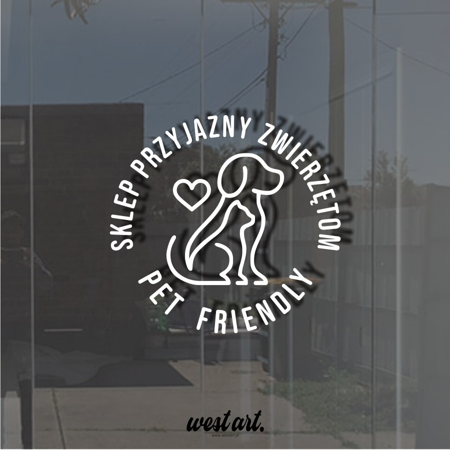 Naklejka na szybę witrynę sklep Sklep Przyjazny zwierzętom, Naklejki na witrynę