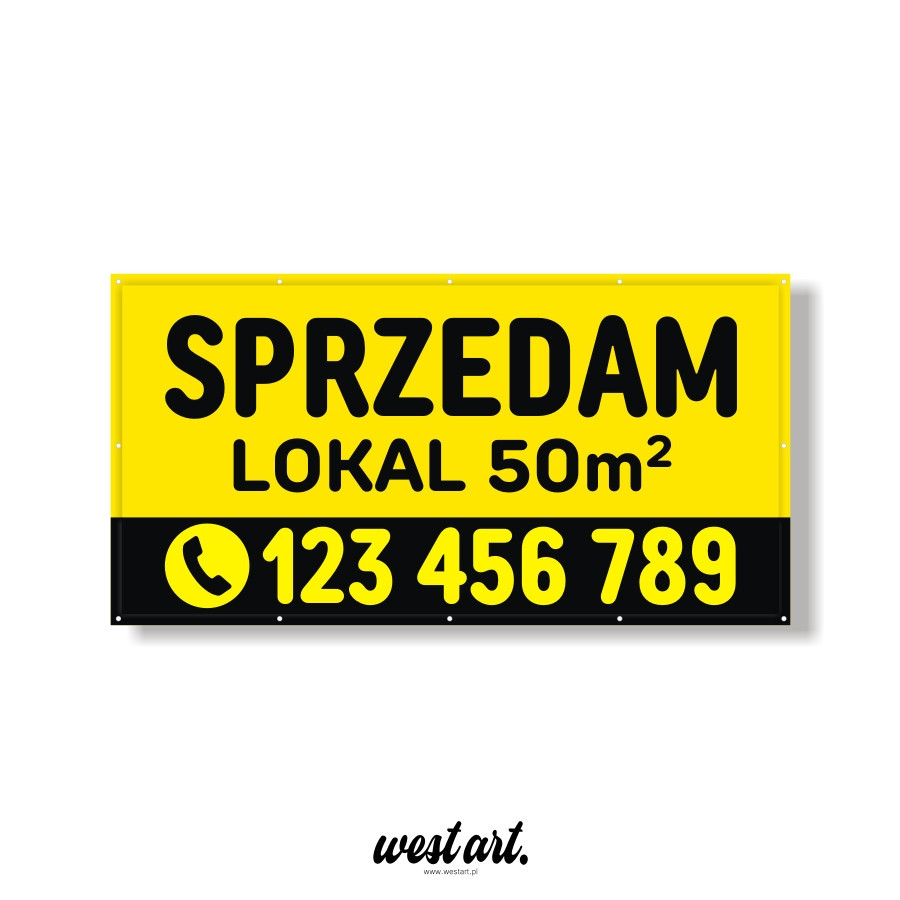 Baner reklamowy Sprzedam Wynajmę plus numer telefonu