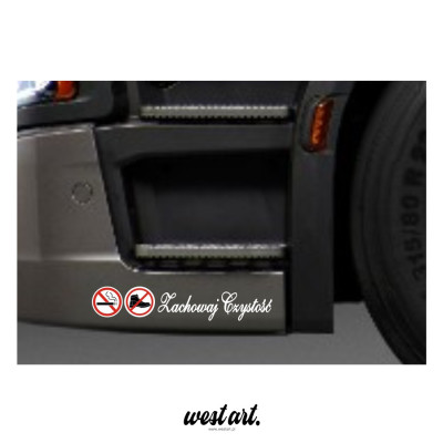 Naklejka na tira szybę Zachowaj Czystość, Naklejki na ciężarówkę.