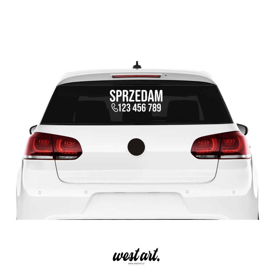 Naklejka na auto szybę Naklejka Sprzedam + Numer Telefonu, Naklejki na samochód
