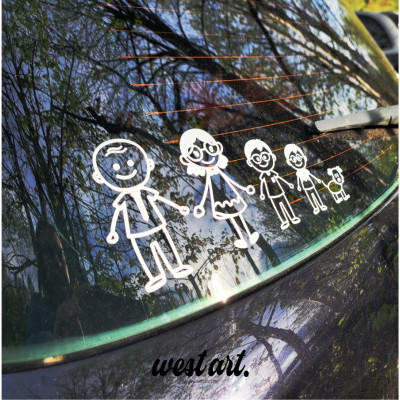 Naklejka na auto szybę Rodzina Dzieci w Aucie, Naklejki na auto samochód