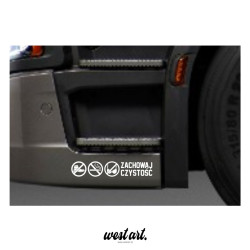 Naklejka na tira szybę Zachowaj Czystość zakaz w butach zakaz palenia, Naklejki na ciężarówkę.