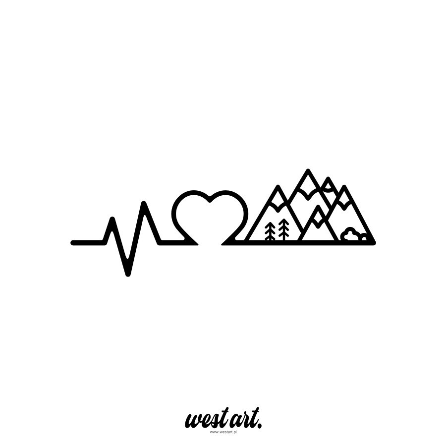 Naklejka na auto szybę Kocham Góry serce ekg, Naklejki na samochód