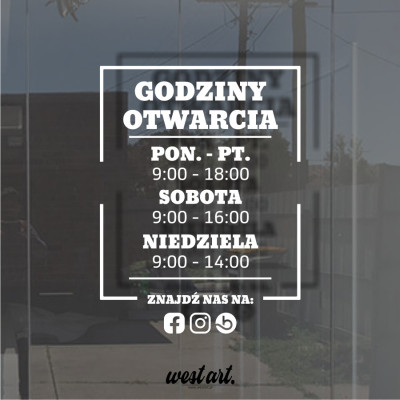 Naklejka na drzwi szybę Godziny Otwarcia, Naklejki na witrynę sklepu