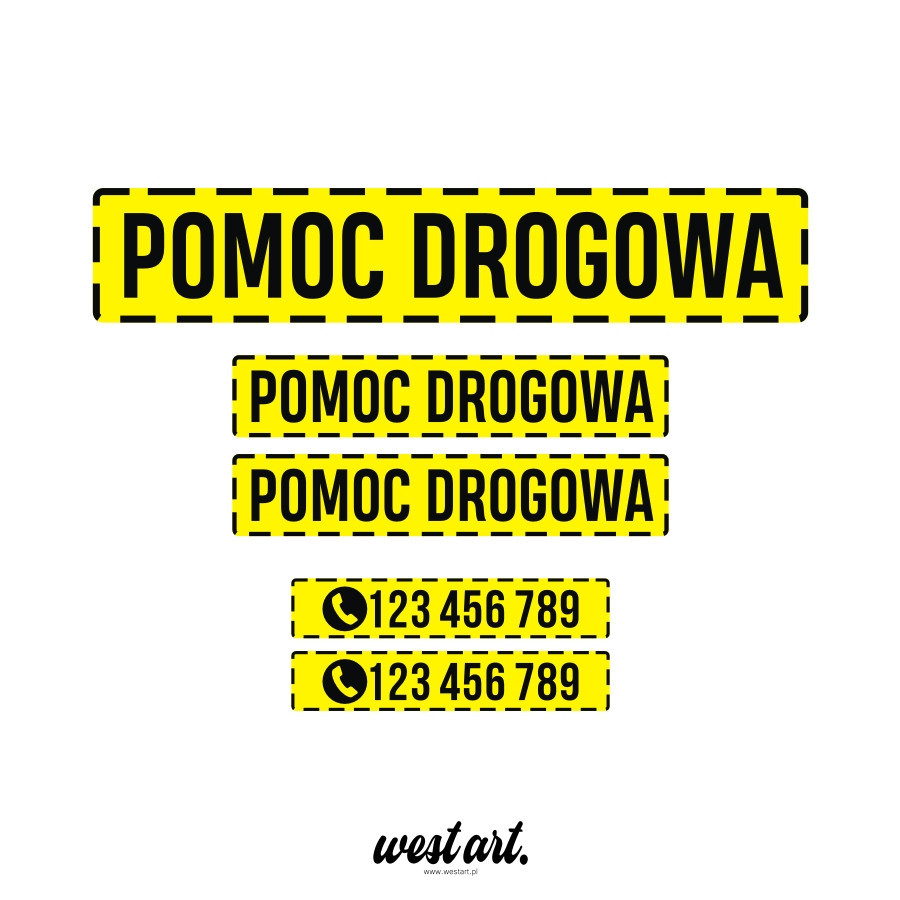 Naklejka na tira auto Pomoc Drogowa + Numer Telefonu Zestaw, Naklejki na auto ciężarówkę