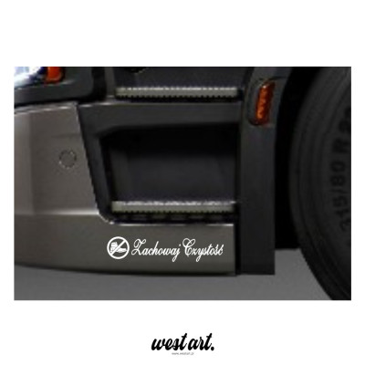 Naklejka na tira szybę Zachowaj Czystość zakaz w butach zakaz palenia, Naklejki na ciężarówkę.