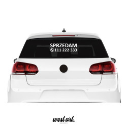 Naklejka na auto szybę Sprzedam + Numer Telefonu + Numer Telefonu, Naklejki na samochód