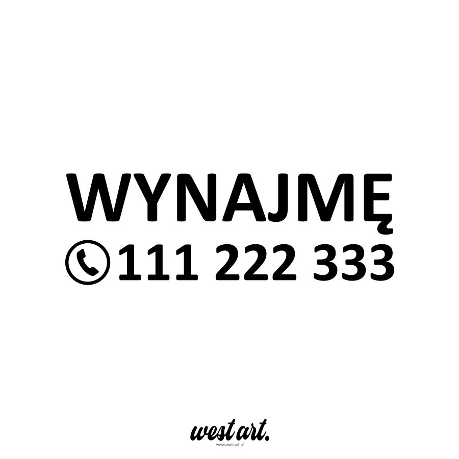 Naklejka na sklep szybę Wynajmę + Numer Telefonu, Naklejki na witrynę