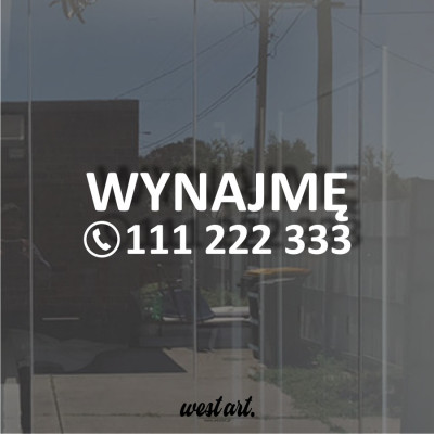 Naklejka na sklep szybę Wynajmę + Numer Telefonu, Naklejki na witrynę