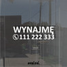 Naklejka na sklep szybę Wynajmę + Numer Telefonu, Naklejki na witrynę