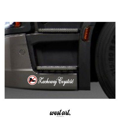 Naklejka na tira szybę Zachowaj Czystość zakaz w butach, Naklejki na ciężarówkę.