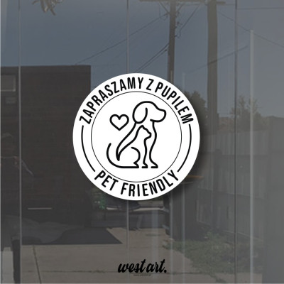Naklejka na witrynę szybę Zapraszamy z Pupilem Pet Sklep Przyjazny Zwierzętom, Naklejki na sklep