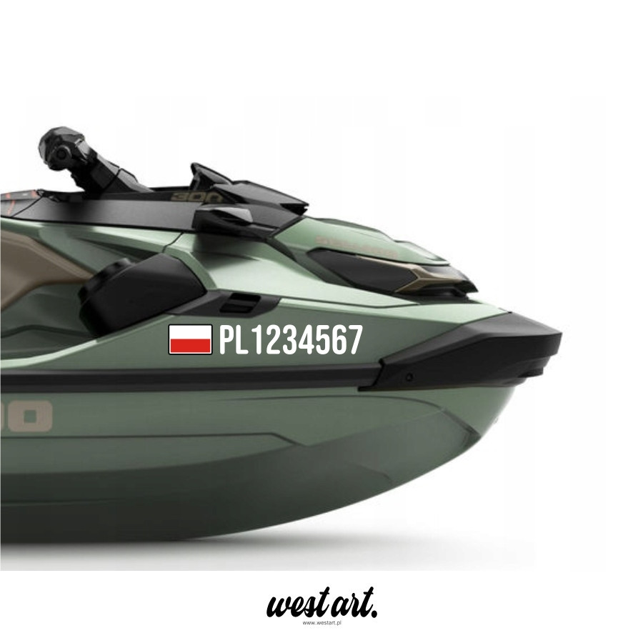 Naklejka na Sktuter Wodny Numer Rejestracyjny Rejestracja Flaga Polski, Naklejki na Skuter wodny