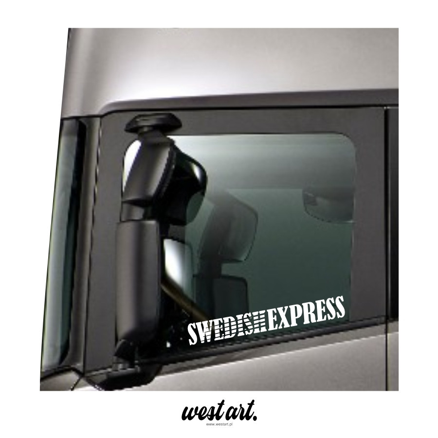 Naklejka na tira szybę Swedish Express volvo, Naklejki na ciężarówkę.