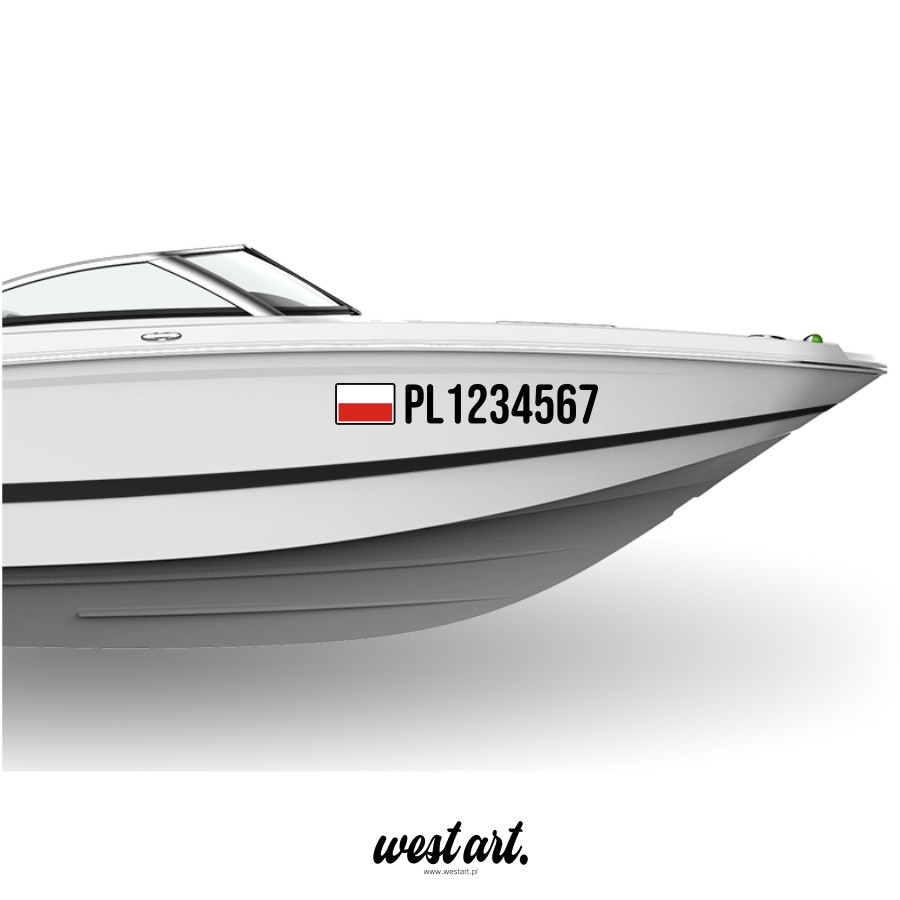 Naklejka na łodkę łodź motorówkę Numer Rejestracyjny Rejestracja Flaga Polski , Naklejki na Łódź