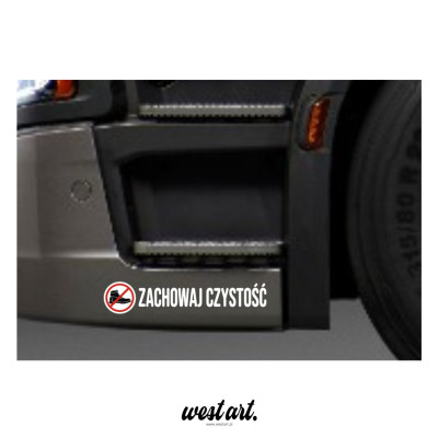 Naklejka na tira szybę Zachowaj Czystość zakaz w butach, Naklejki na ciężarówkę.